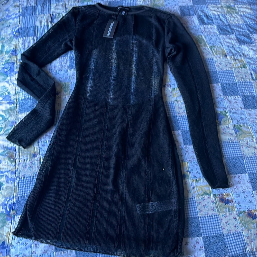 Black distressed sheer backless body con dress